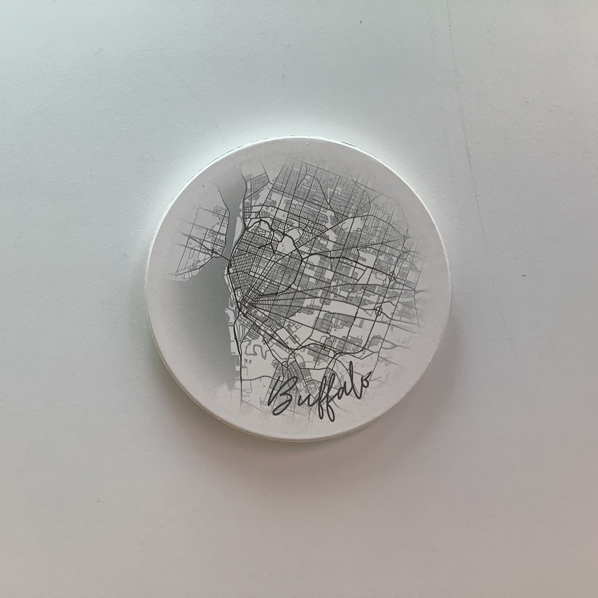 Round Ceramic Coaster-Buffalo Street Map- White | Totally Buffalo Store