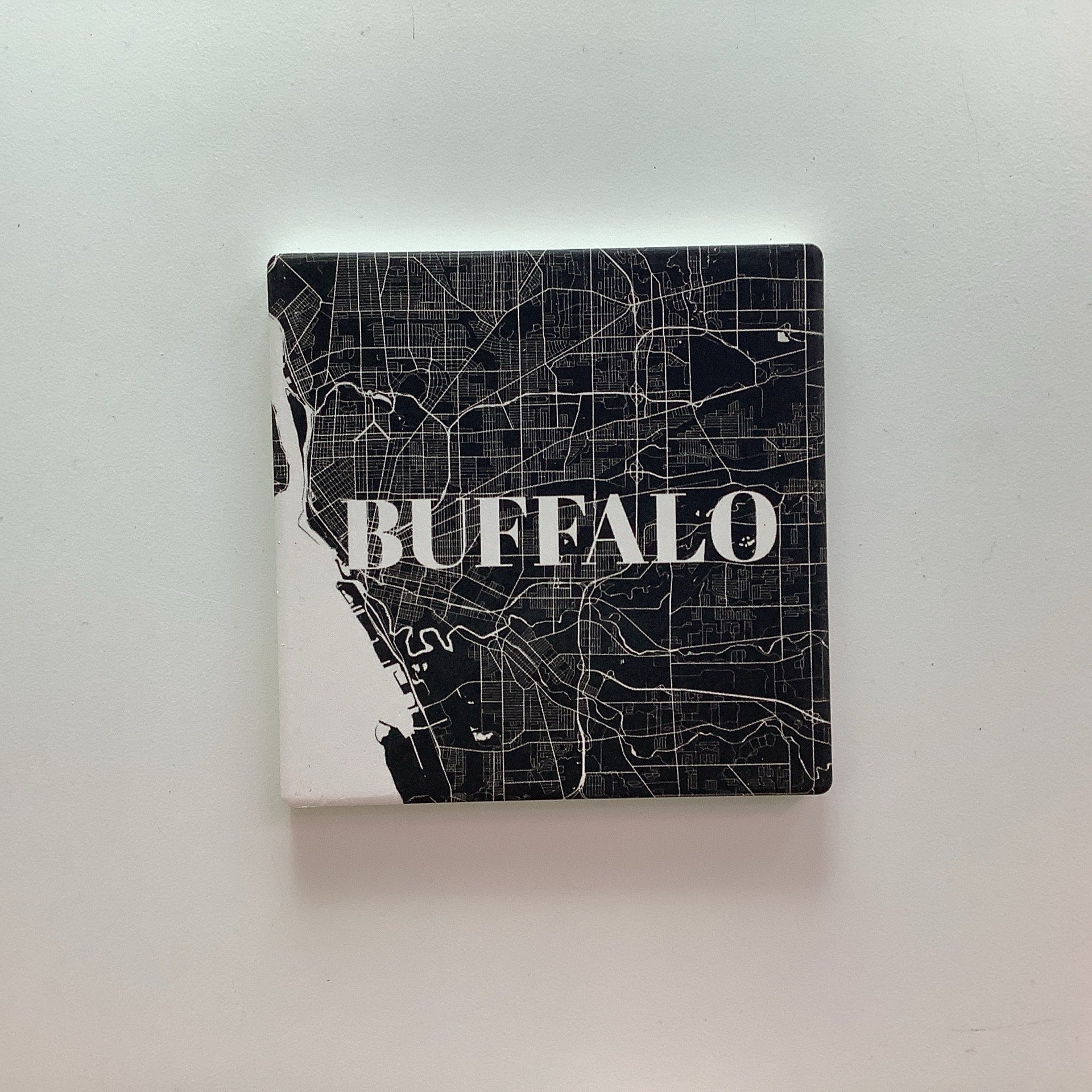 Square Ceramic Coaster- Buffalo Street Map- Black | Totally Buffalo